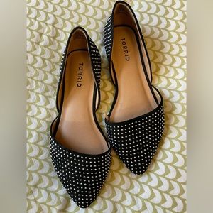 Torrid black with silver/metallic style dots, pointed toe flats